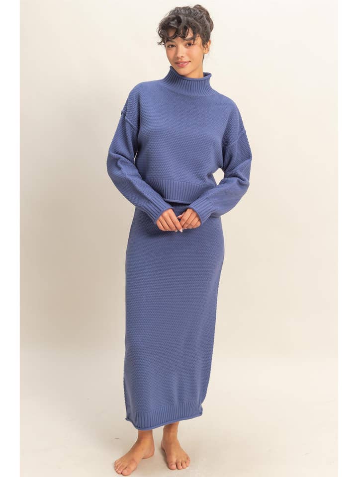 Textured High Neck Sweater & Skirt Set for wholesale by HYFVE