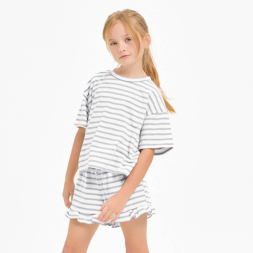 Good Girl – Großhandel Top- & Shorts-Set – Kinder – Gestreiftes Crop-Top und Rüschen-Shorts-Set16