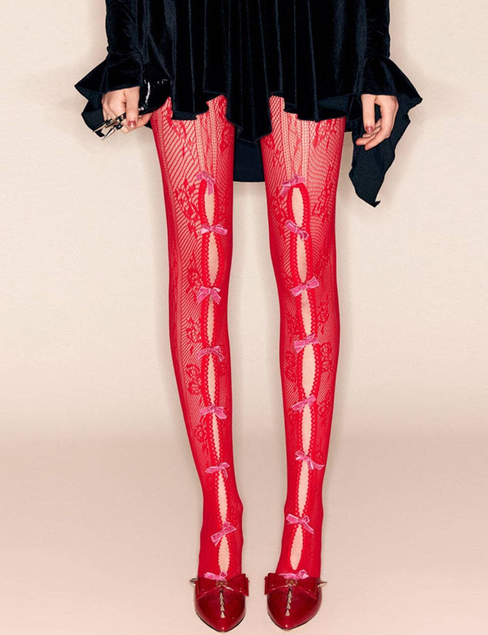 Sweetkama - Wholesale Pantyhose - Women's - Ladies Punk Bowknot Stockings Color Block Pantyhose SKASC41141