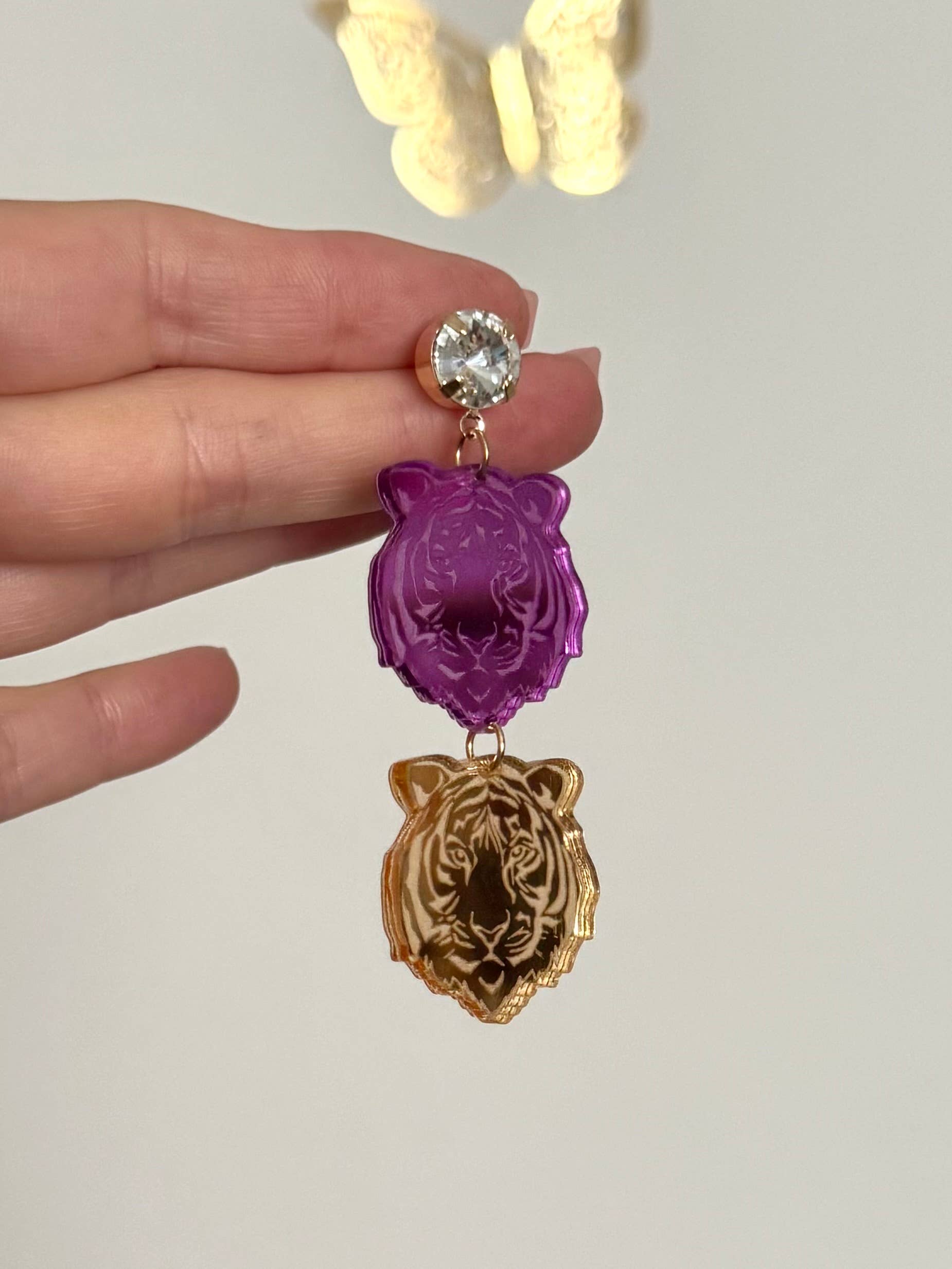 Louie Love - Wholesale Hoop Earrings - Purple & Gold LSU Football Sports Tiger Face Gameday Earring5