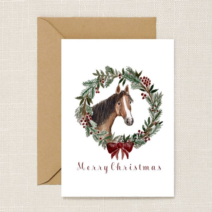 Horse Wreath Christmas Card for wholesale by HeatherLucyJ Design