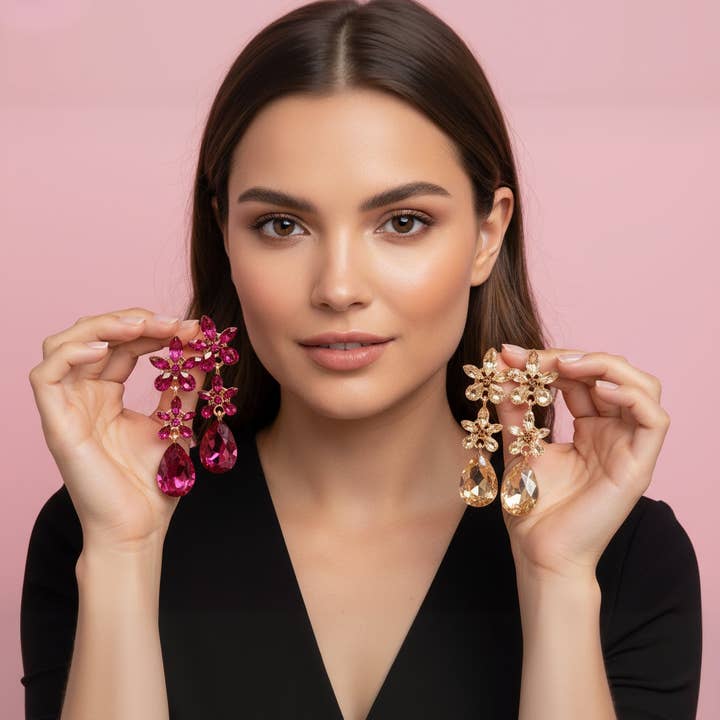 Arya Jewellery Wholesale – wholesale Dangle earrings – Flower Crystal Drop & Dangle Earrings1