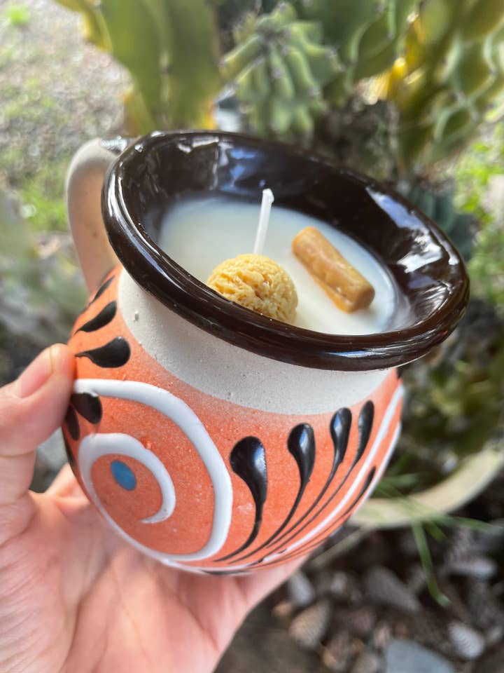 Autentisk mexikansk churroljus | Handgjord Engobe Jarrito Ponchero Mugg | Doftljus | Sojavax för wholesale av AZUCENA