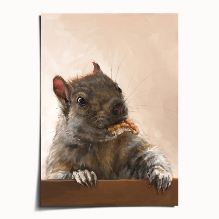 The Ugly Cat Studio - Wholesale Art Print - Grey Squirrel with a Walnut Fine Art Print