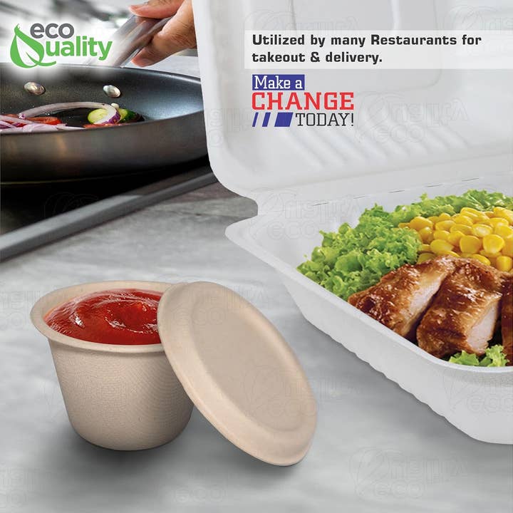 EcoQuality - Wholesale Food storage container - EcoQuality 4oz Compostable Souffle Portion Cups with Fiber Lids3
