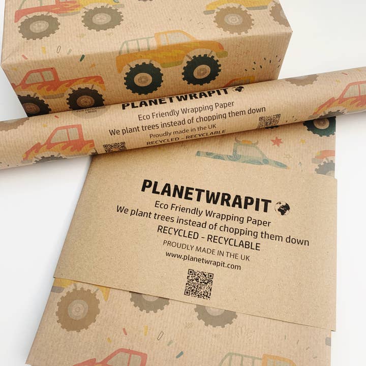 PlanetWrapIt - Wholesale Wrapping Paper Roll - Big Truck Recycled Kraft Wrapping Paper Gift Wrap