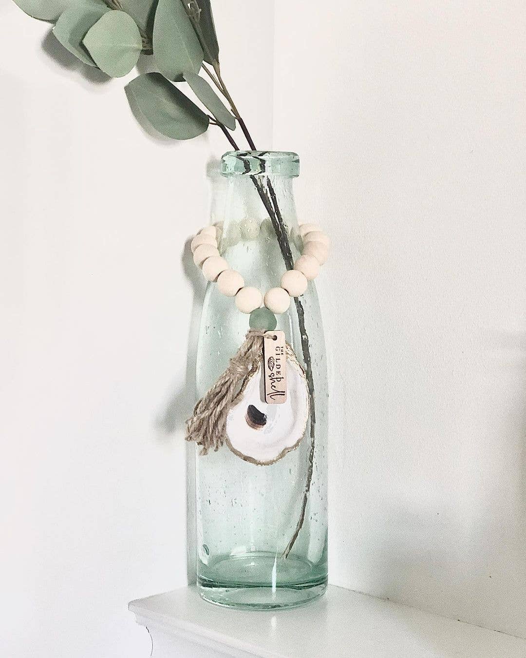 The Gilded Shell - Wholesale Decorative Tabletop Object - Lagoon - Natural Wood Bead Decor with Gold Oyster, Sea Glass10