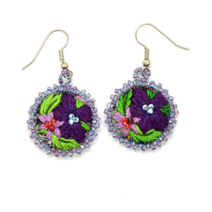 Dunitz & Company - Wholesale Dangle Earrings - Embroidered & Beaded Flower Earrings - Fair Trade Verified3