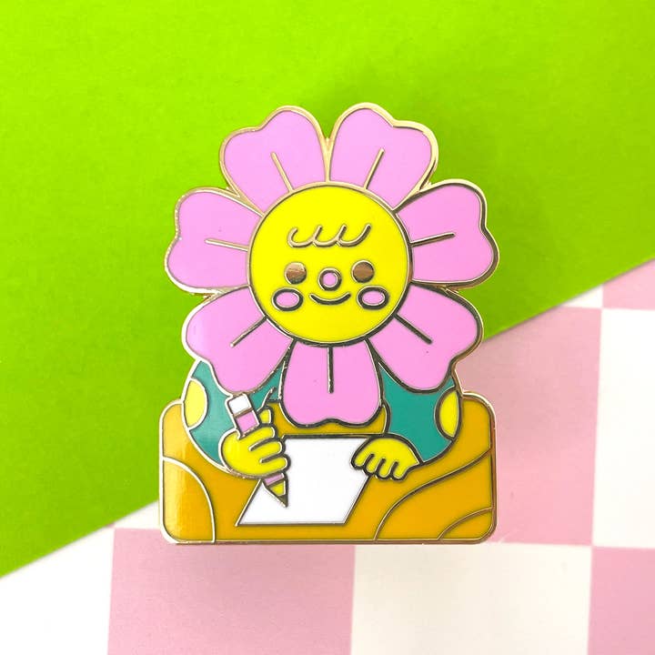 Kidnichols - Wholesale Lapel Pin/Button - Doodle Daisy Gold Plated Enamel Pin | Art School | Drawing
