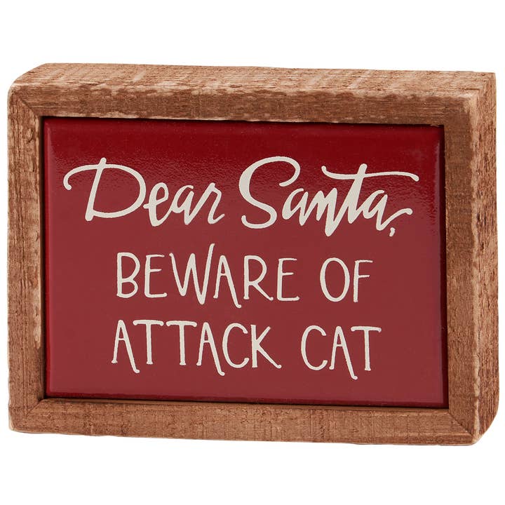 Santa, Beware Cat Attack Box Sign Mini for wholesale by Primitives by Kathy