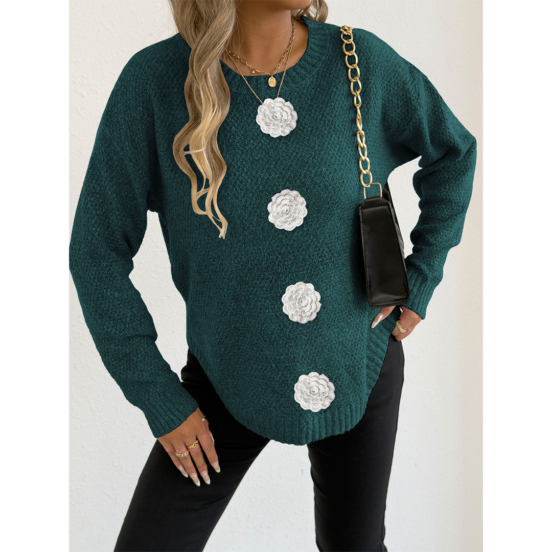 UNISHE - Wholesale Knit Sweater - Women's - Casual Button Crochet Floral Decor Pullover Sweater OYM24513