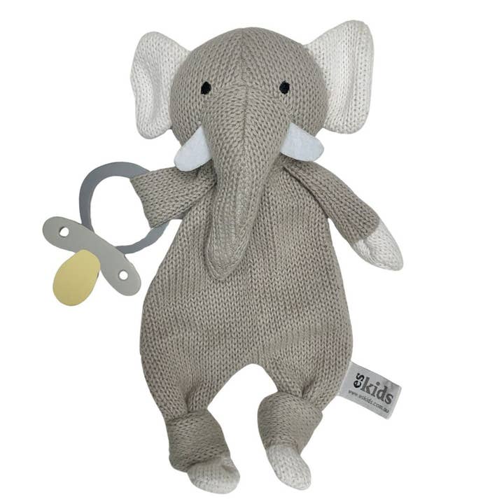 Knitted Eco Elephant Baby Comforter with Dummy Holder for wholesale by ES Kids