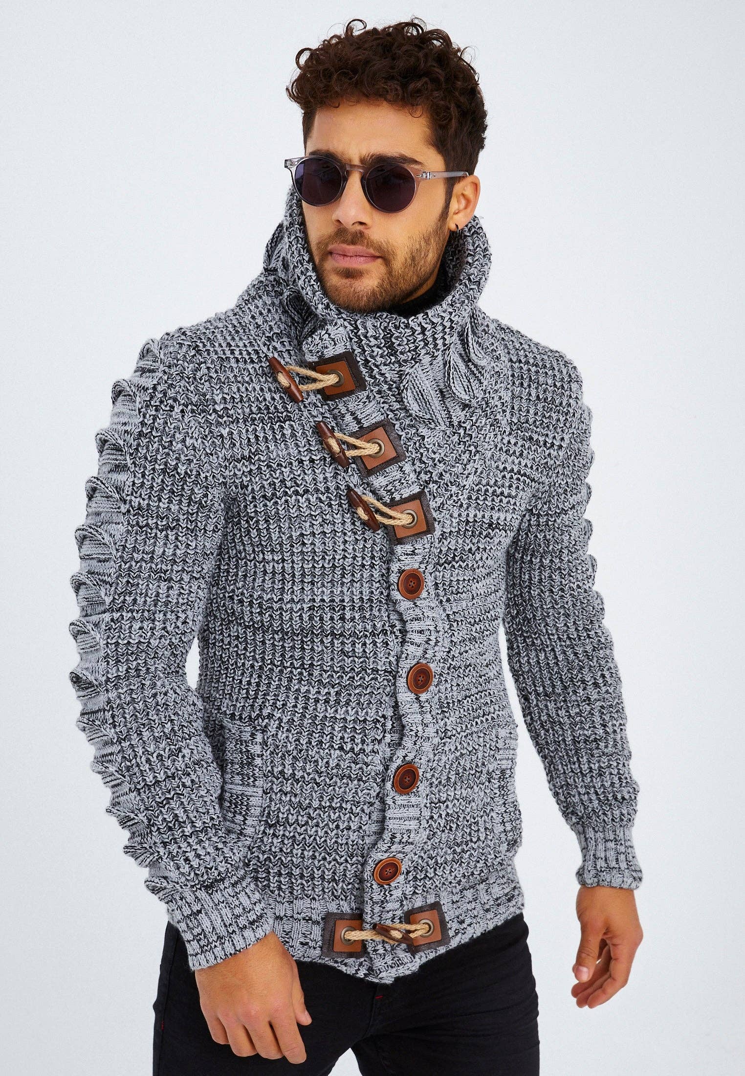 Leif Nelson GmbH - Wholesale Knit Sweater - Men's - Men's Knit Sweater Chunky Knit Shawl Collar LN-558520