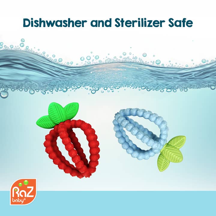 RaZbaby - Vente Anneau de dentition sans clip – bébé - Jouet de dentition RazBerry Bites - Rouge7