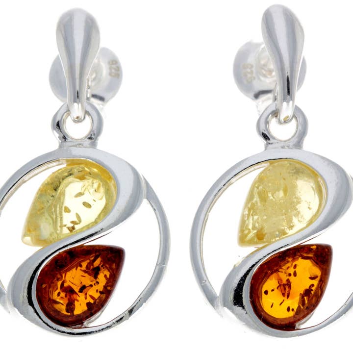 Orecchini a goccia moderni in argento Sterling 925 e vera ambra baltica - GL153 per la vendita all'ingrosso da parte di SilverAmber Jewellery
