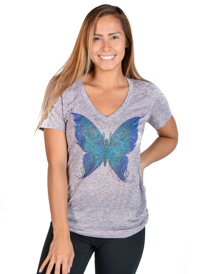 Col en V en lin avec papillon spirituel pour la vente par Third Eye Threads
