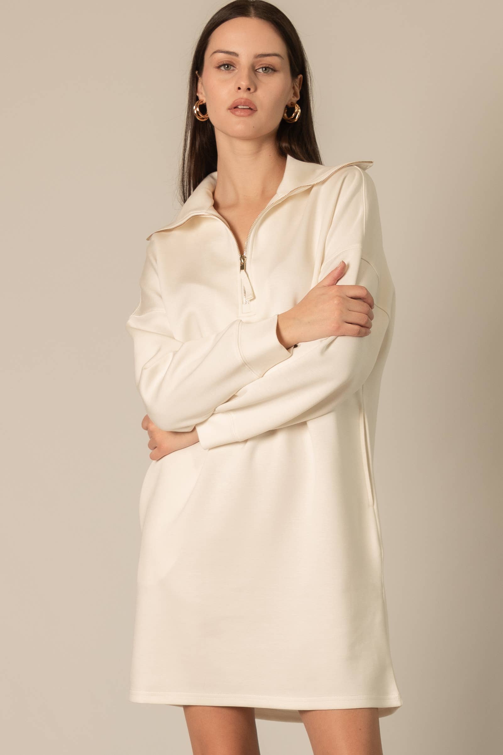 P. CILL - Wholesale Dress - Women's - P. CILL Butter Modal Quarter Zip Up Long Sleeve Dress16