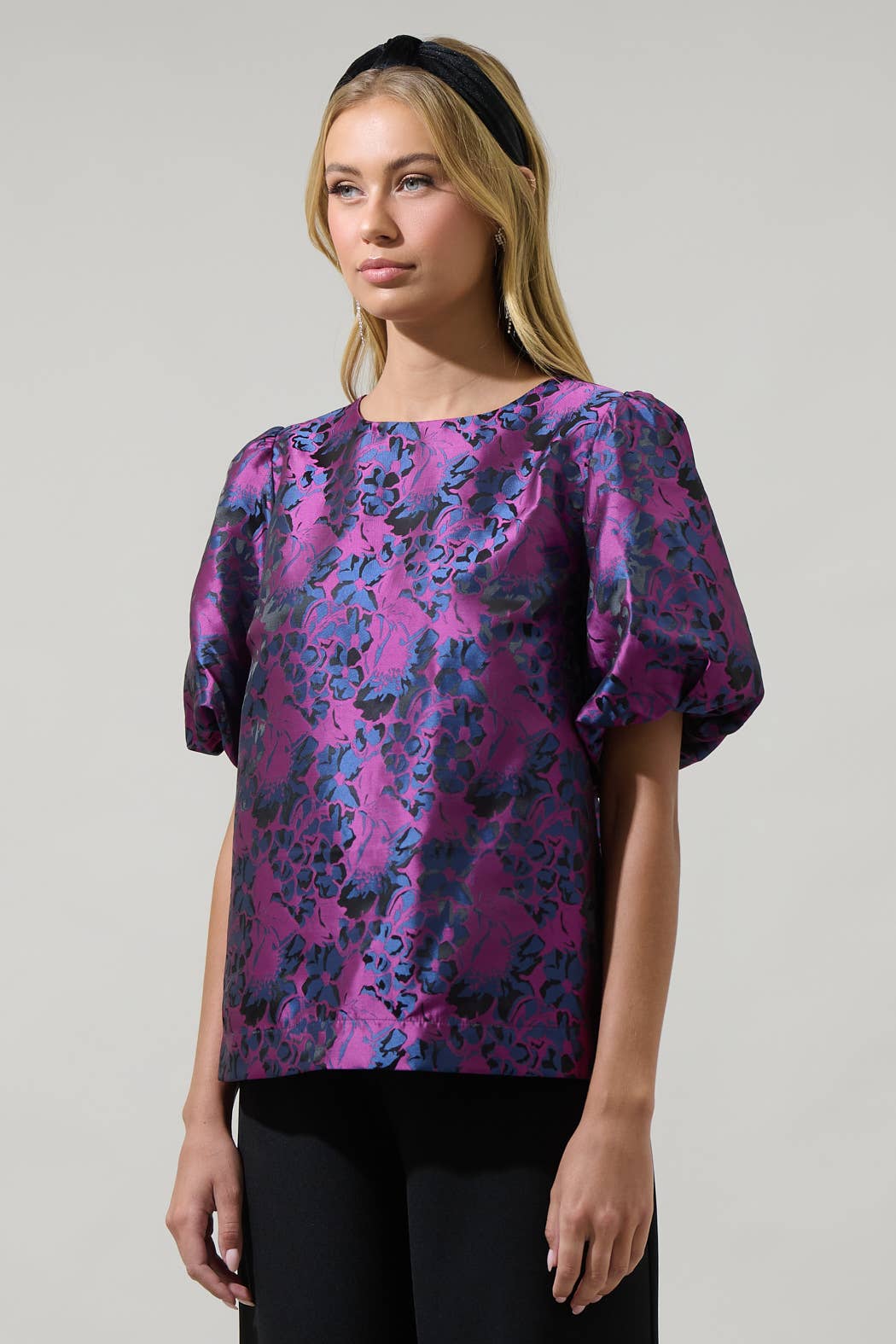 Navy Fuchsia Farrah Jacquard Floral Joi Bubble Top for wholesale on Faire2