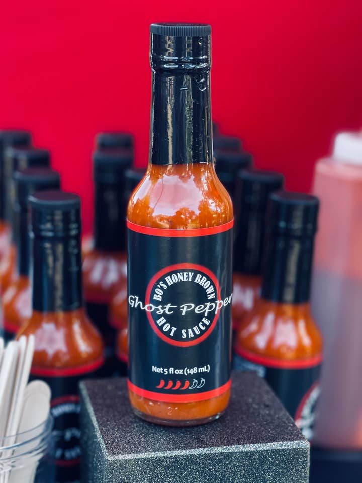 Sauce au poivre GHOST Hotter Honey Brown de Bo's en gros 5 oz. pour la vente par Bo's Honey Brown Hot