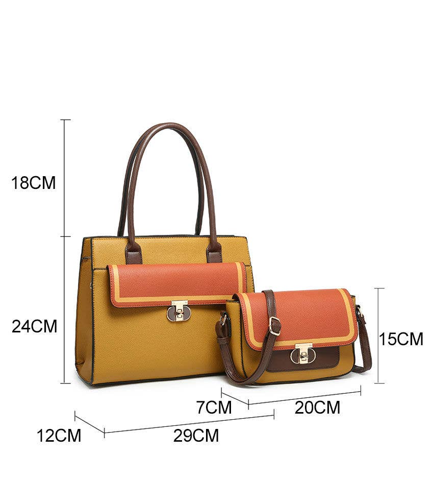 Papaya Fashion Ltd - Vente Tote bag – femme - Sac fourre-tout et sac à bandoulière MCZ2411-Mult-2en1 Twist Lock Colour Block8