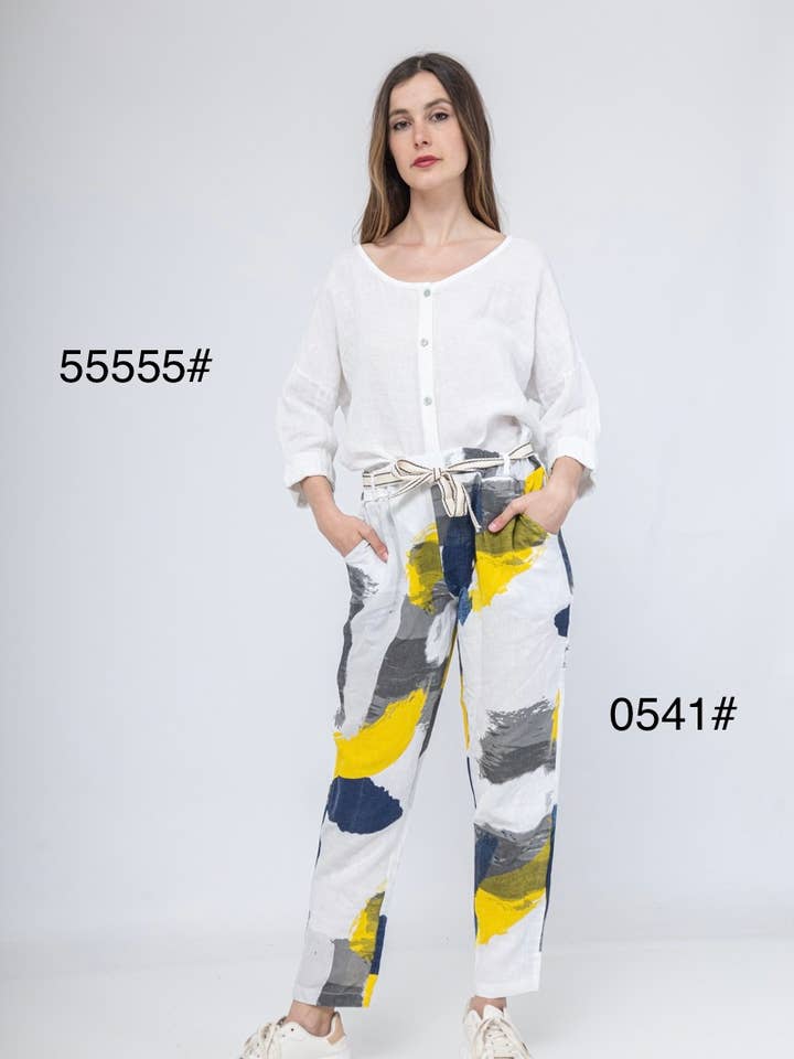 LINEN & COTTON HOUSE - Wholesale Pants - Women's - TROUSER IN LINEN 0541 ABSTRACT PRINT
