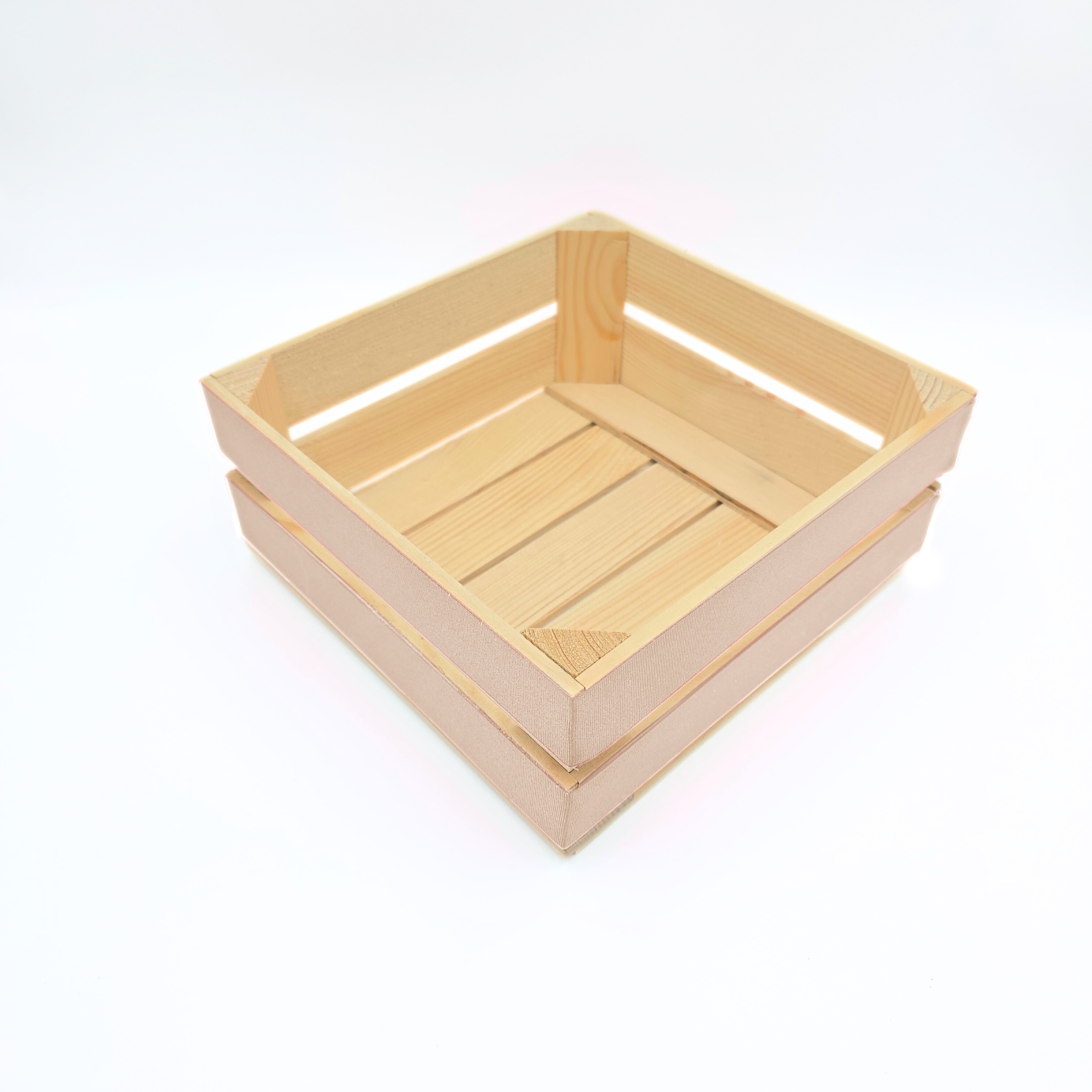AboutWood – wholesale Decorative box – Empty Square Wooden Crate Decorated with Taupe Ribbon 0
