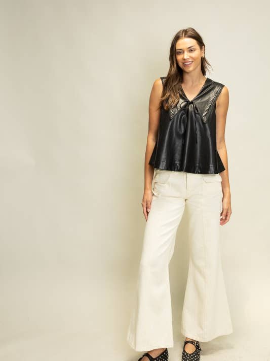 Heyson - Wholesale Blouse - Women's - SOT1241 Faux Leather Sailor Collar Top10