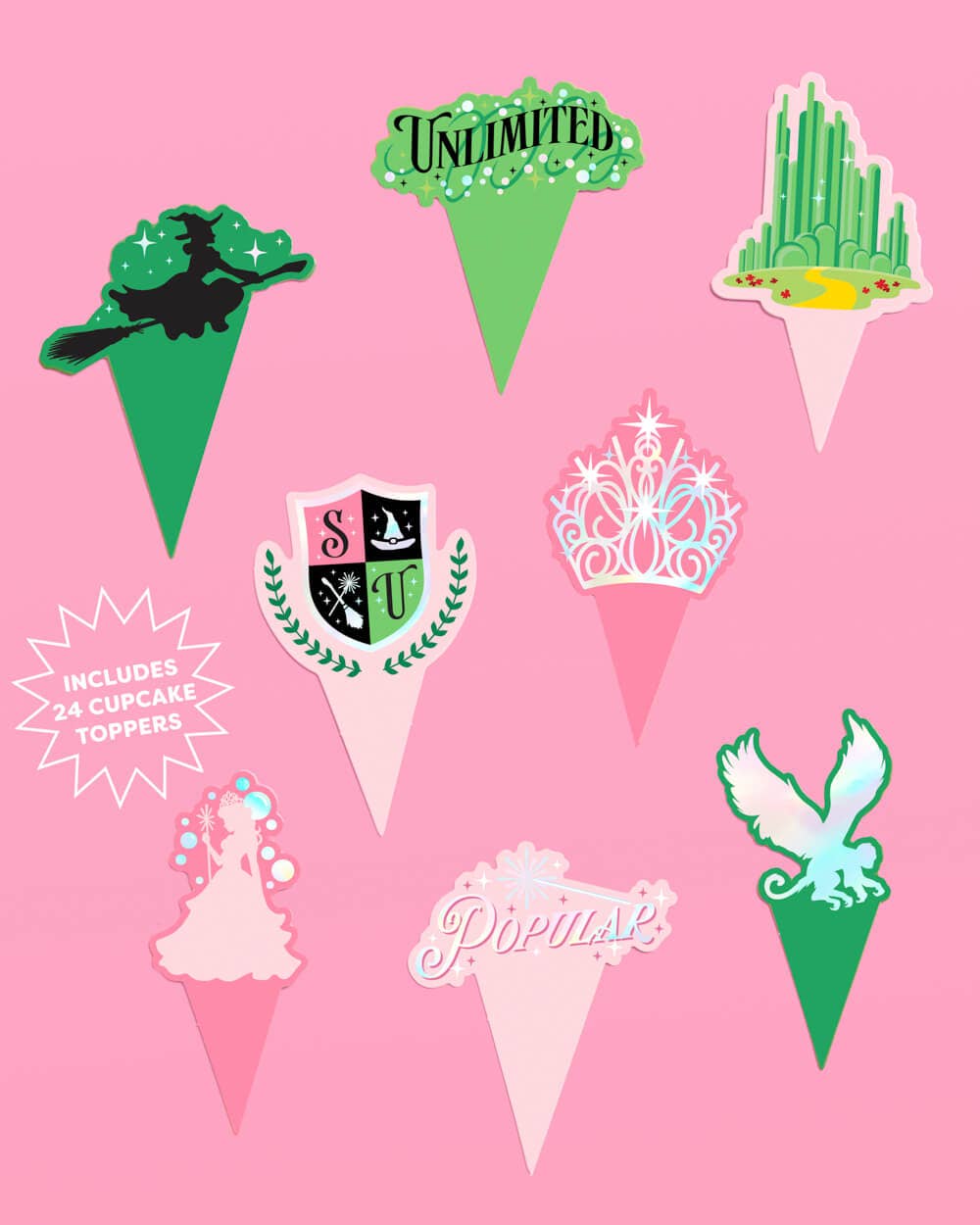 xo, Fetti - Wholesale Cake/Cupcake Topper - Pink Green Witch Cupcake Toppers | pink green witch party5