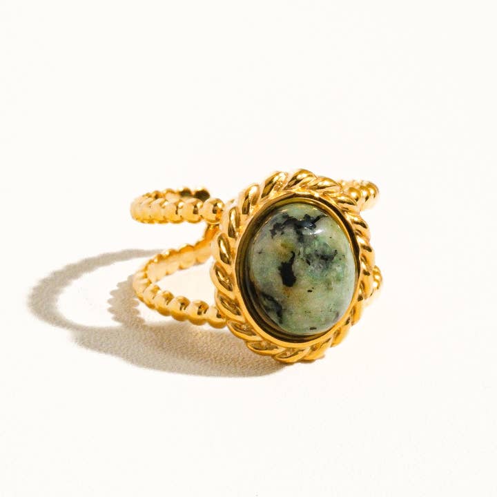 Green Mica 18K Gold Non-Tarnish Stone Adjustable Ring for wholesale on Faire