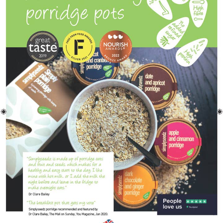Simplyseedz - Wholesale Oats - Simply Plain Quick Porridge Oats (9 x 60g Pots)