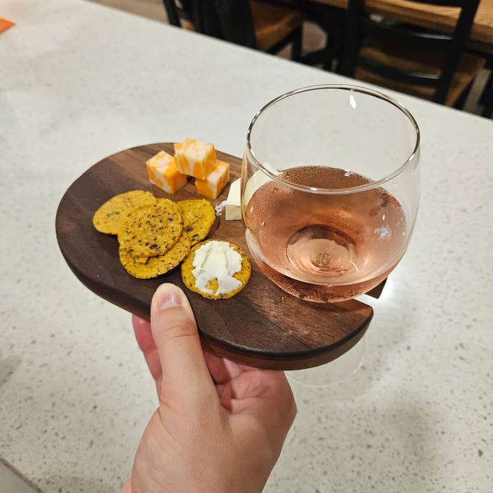 Cheese Board Serving Tray With Wine Glass Holder for wholesale by Kindling Re-Purposed Wood Products