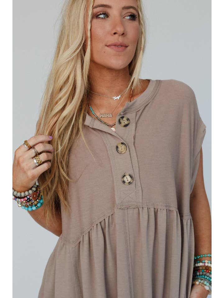 Three Bird Nest - Wholesale Dress - Women's - Sweet Nothings Baby Doll Dress - Khaki
