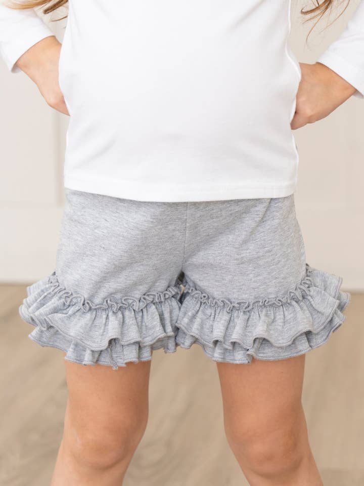 Marie Nicole Clothing - Wholesale Shorts - Kids - Ruffle Hem Cotton Shorts - Heather Grey