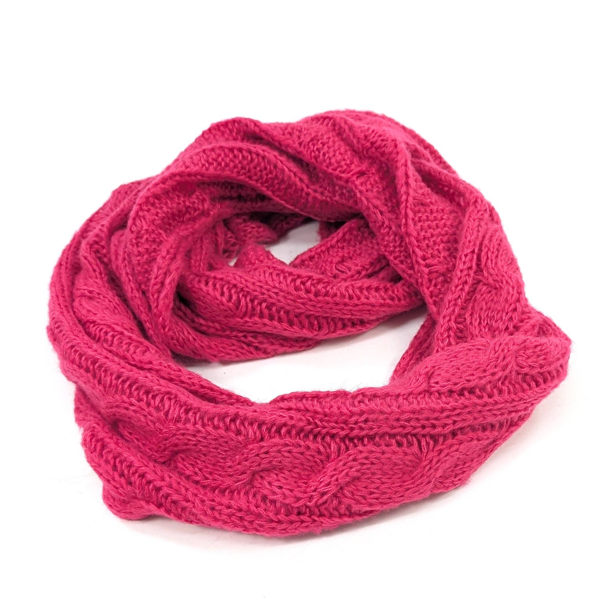 Black Ginger - Wholesale Scarf - Women's - Selat - Cable Knit Double Snood - Dark Pink4