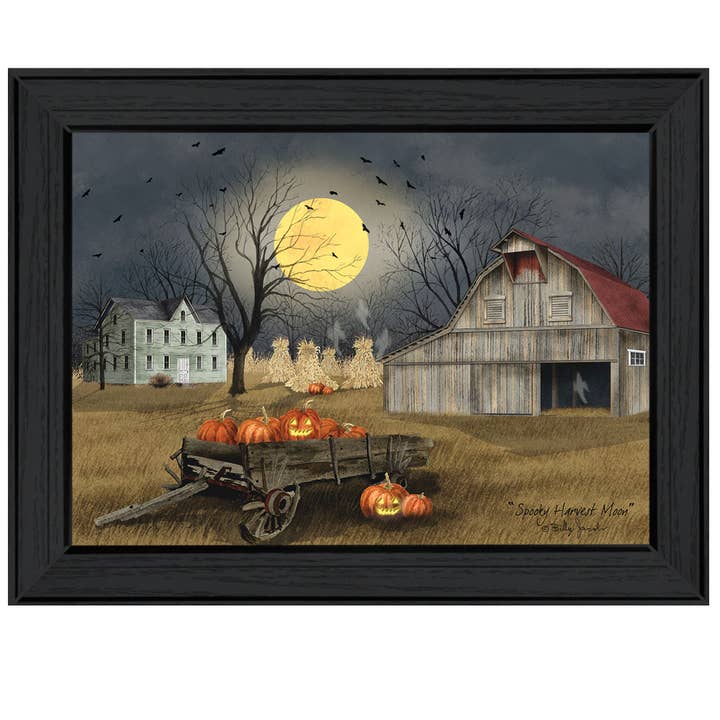 « Spooky Harvest Moon » de Billy Jacobs, prêt à être accroché, encadré pour la vente par Trendy Decor 4U
