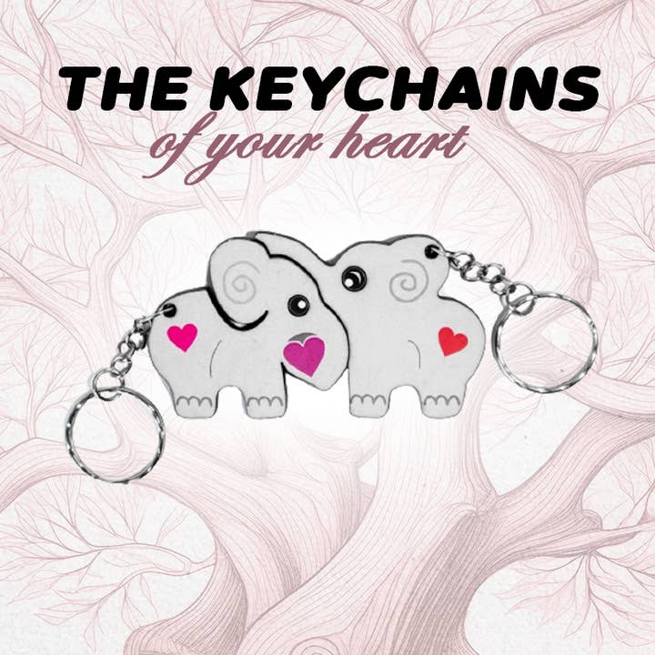 Wooden Couple Keychain Lovely Elephants for wholesale by Max Woody™