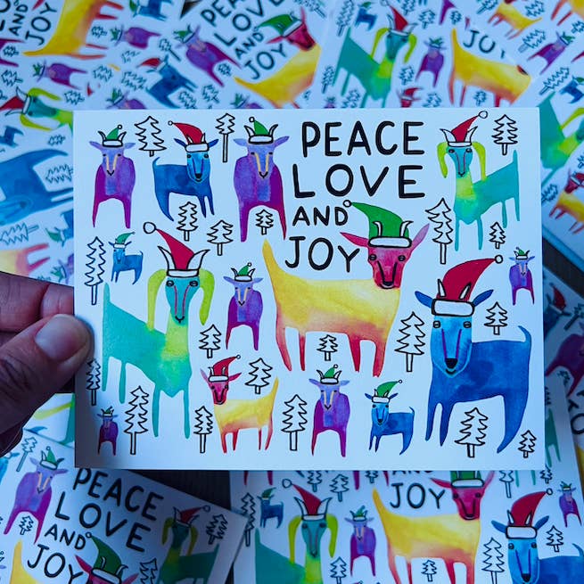 One Lane Road - Wholesale Season's Greetings Card - Peace Love and Joy Goats - Greeting Card