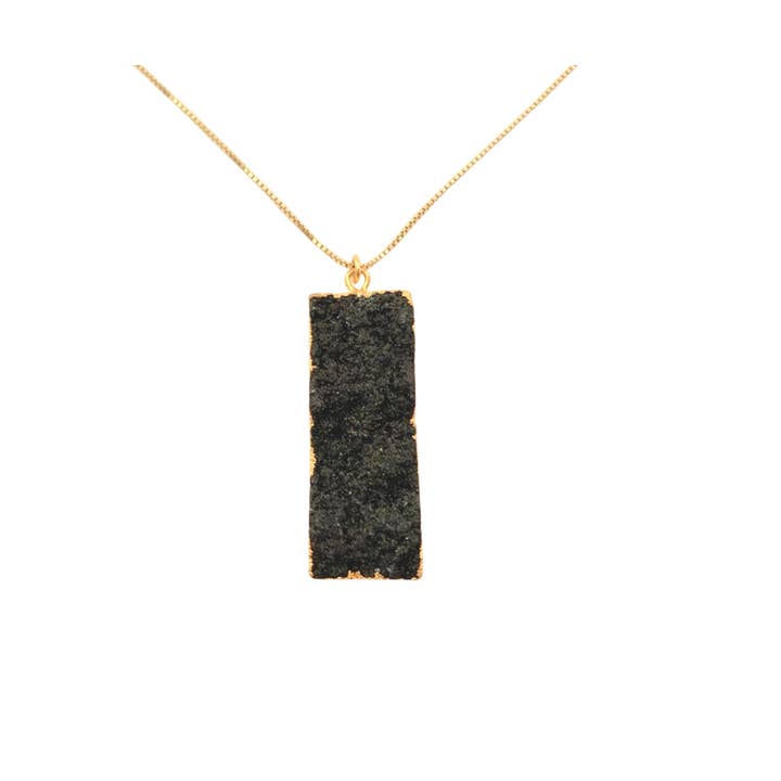 Black Druzy Rectangle Pendant Necklace for wholesale by Camba Jewelry