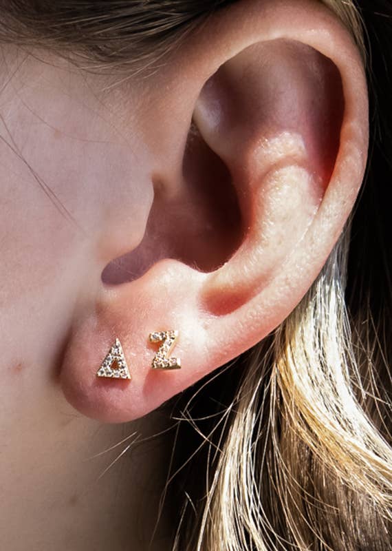 Gold 14k Pave Greek Letter Studs PREPACK for wholesale on Faire7