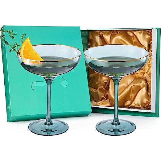 The Wine Savant / Khen Glassware - Vente Verres à vin - Verre à vin à bord vert et doré, grand 9 oz (coupe)