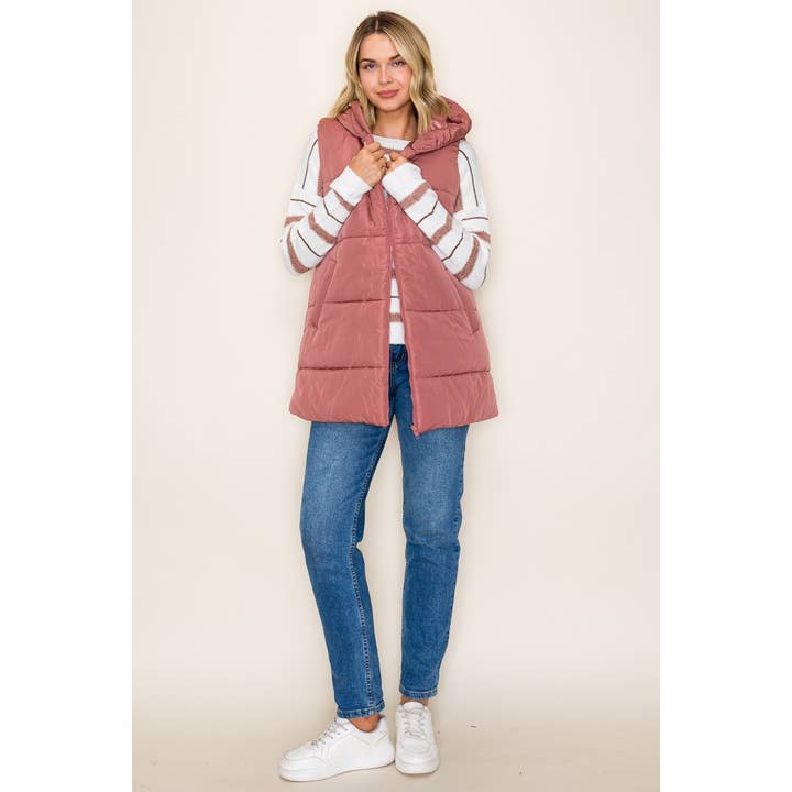 STACCATO - Wholesale Outerwear Vest - Women's - HOODED SOLID DUSTER PUFFER VEST5