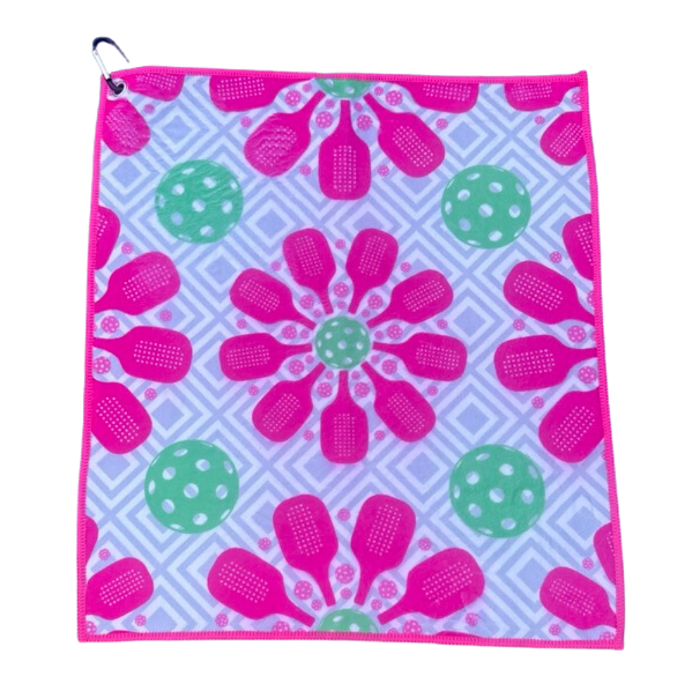 Born to Rally - Wholesale Sports towel - Pink Flower Pickleball Microfiber/Cotton Athletic Towel0