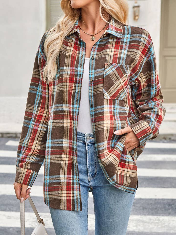 Plaid Print Loose Vintage Buttoned Shirt for wholesale by HIDDENBRAND