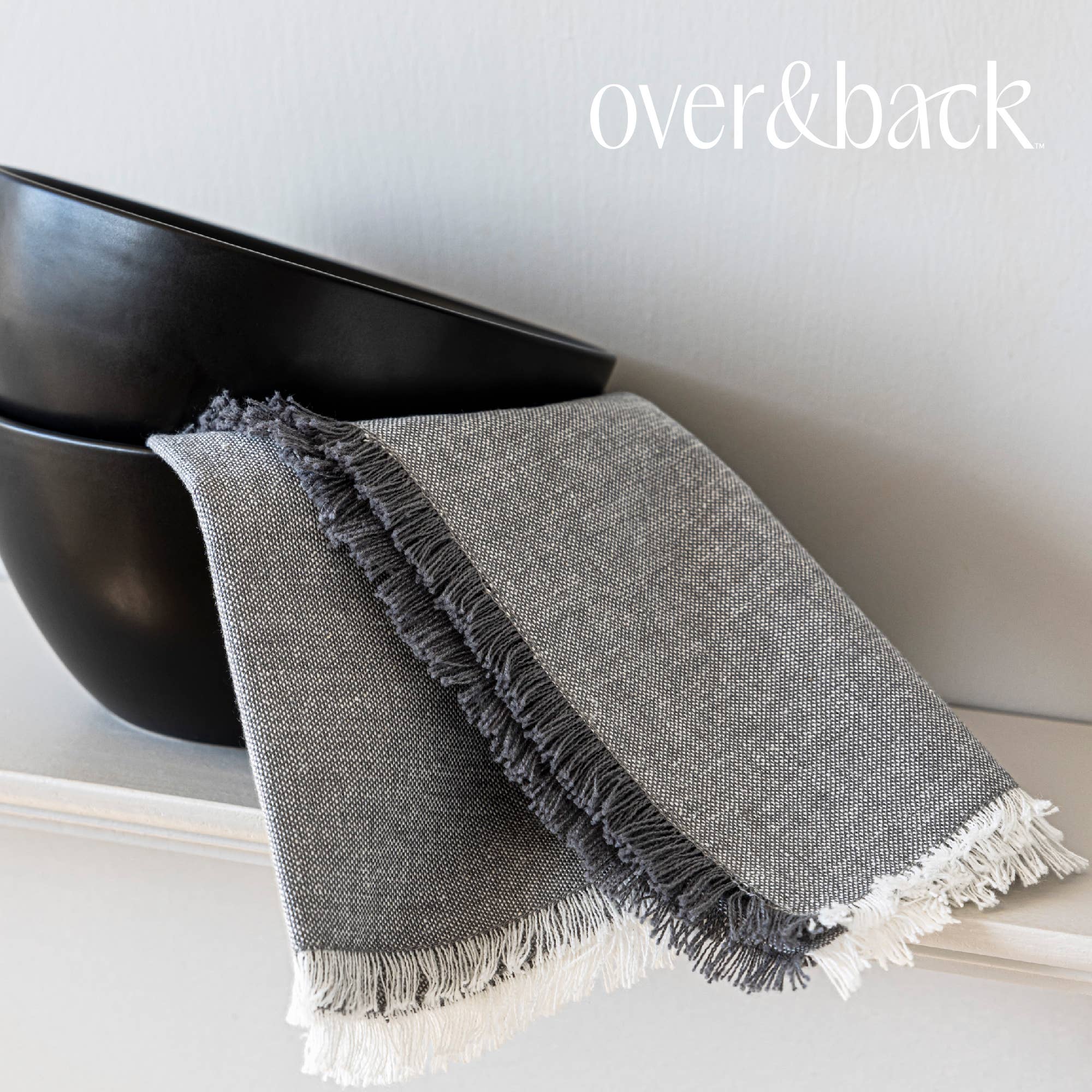 over&back - Wholesale Dinner & Cloth Napkin - Frayed Chambray Napkins – Set of 411