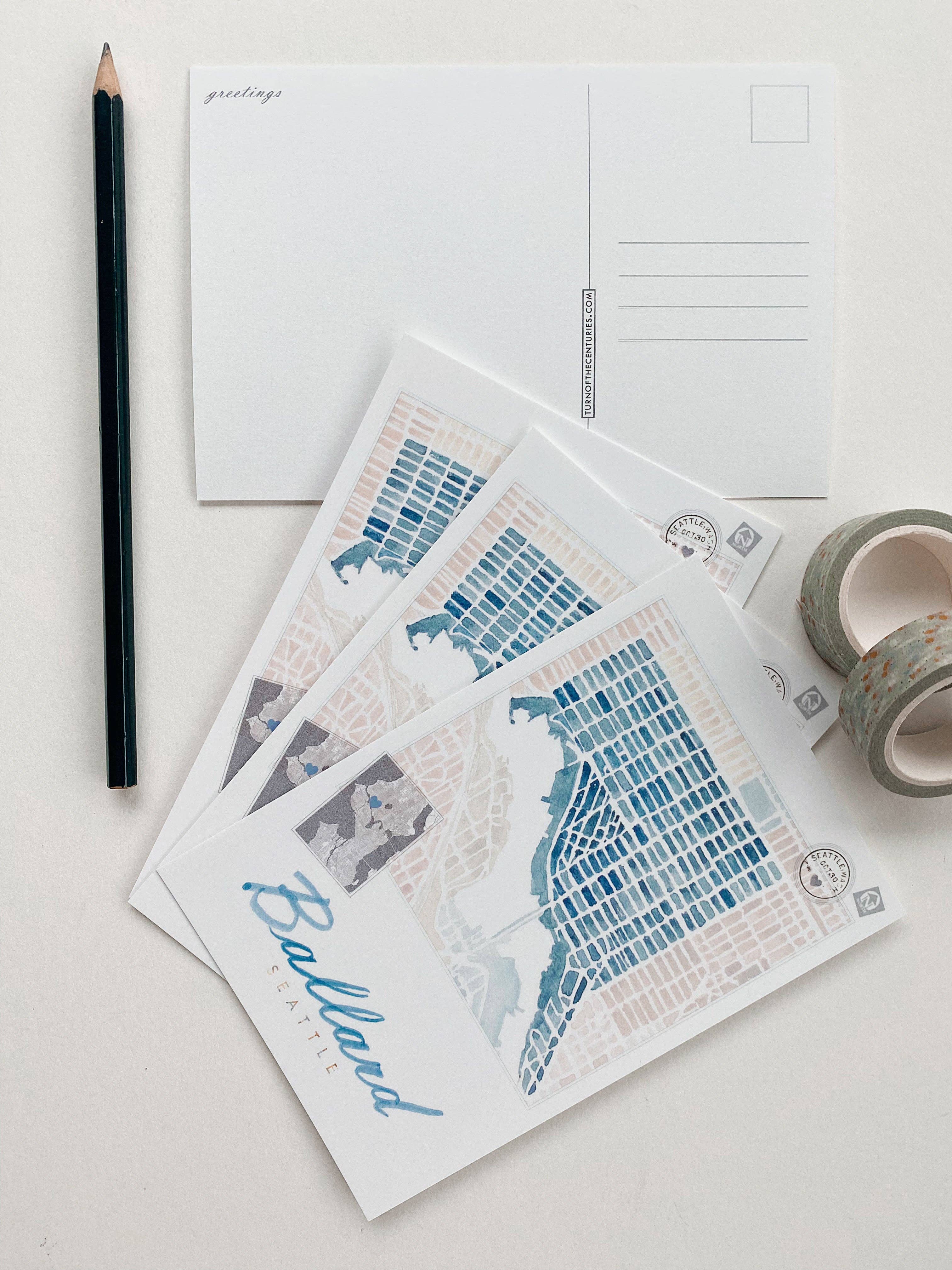 Turn-of-the-Centuries - Wholesale Postcard - BALLARD Seattle Neighborhood Map Postcard2