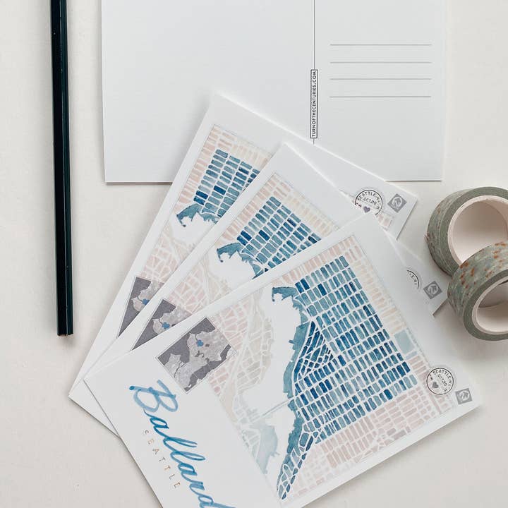 Turn-of-the-Centuries - Wholesale Postcard - BALLARD Seattle Neighborhood Map Postcard2