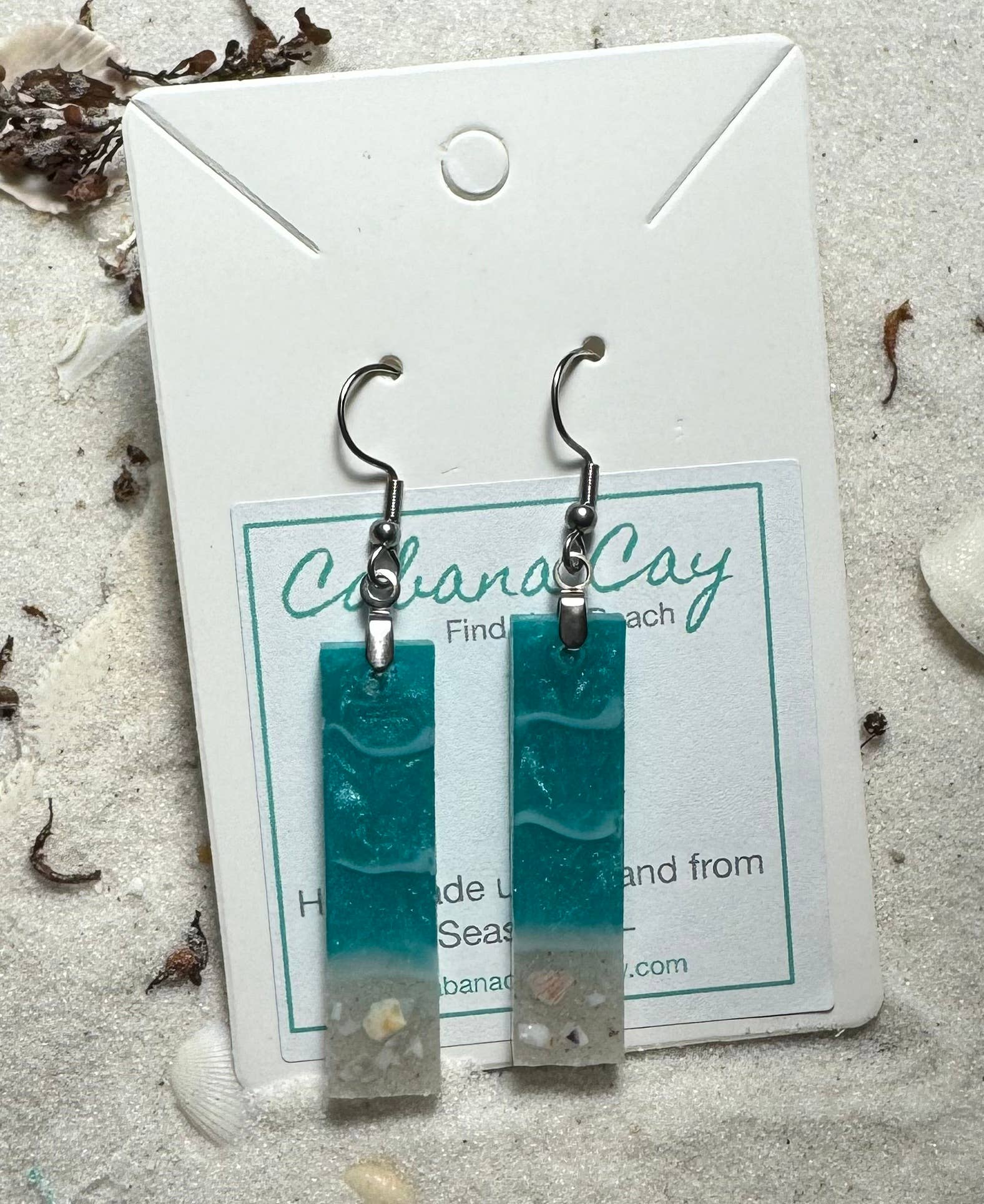 Cabana Cay - Wholesale Dangle Earrings - Beach Sand Rectangle Earrings (choose your beach)