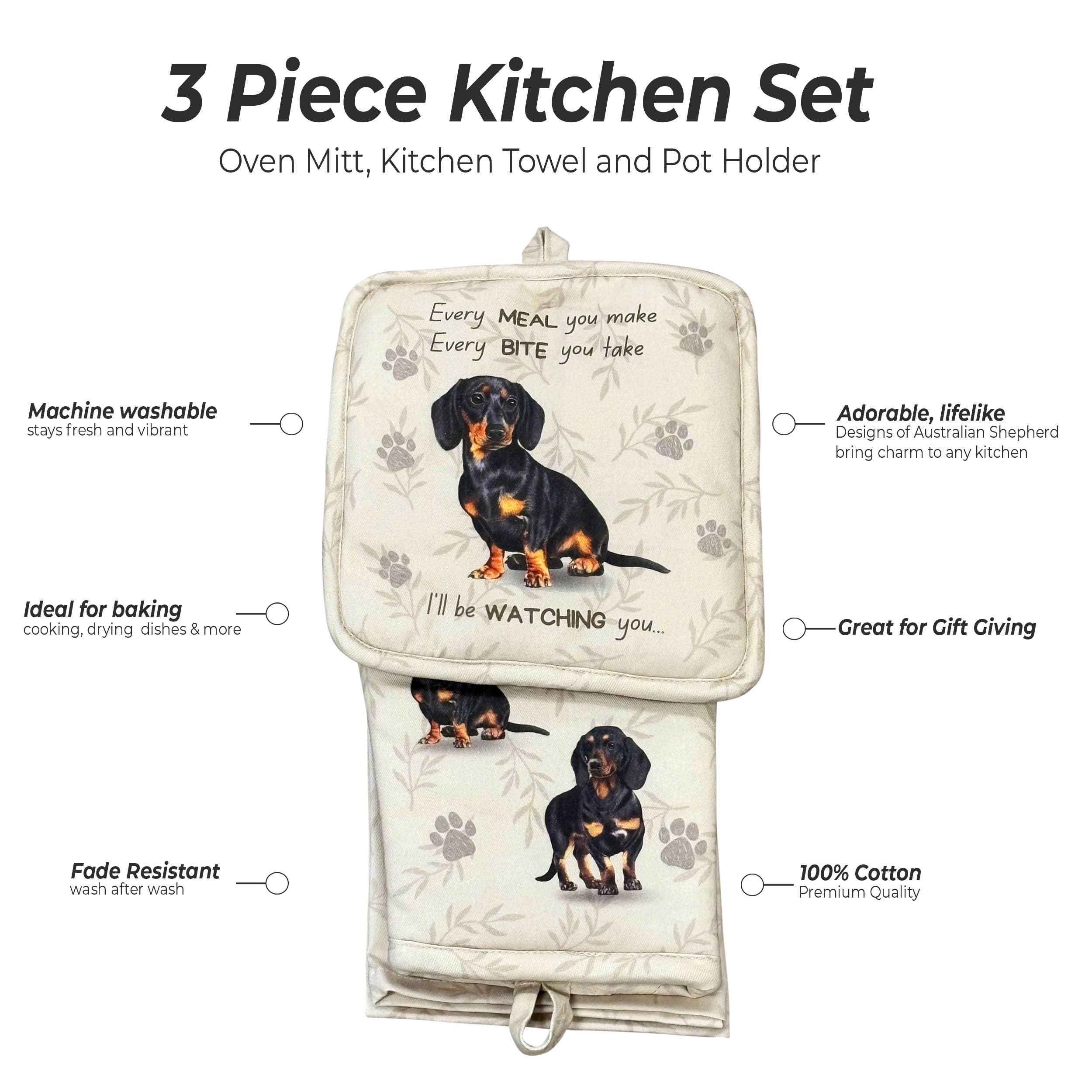 E&S Pets - Wholesale Oven Mitt/Pot Holder - Dachshund Black, oven mitt set1