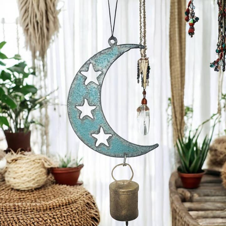 Vintage Celestial MOON Ornament Wind Chime bell Hippie USA for wholesale by Whimsies