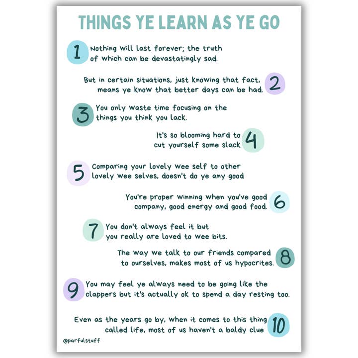 THINGS YE LEARN AS YE GO PRINT for wholesale by Parful Stuff